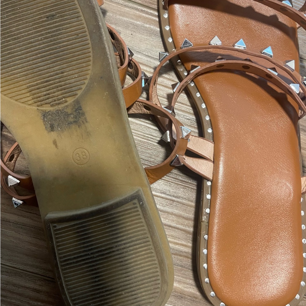 Studded Strappy Brown Sandals - Picture 2 of 2